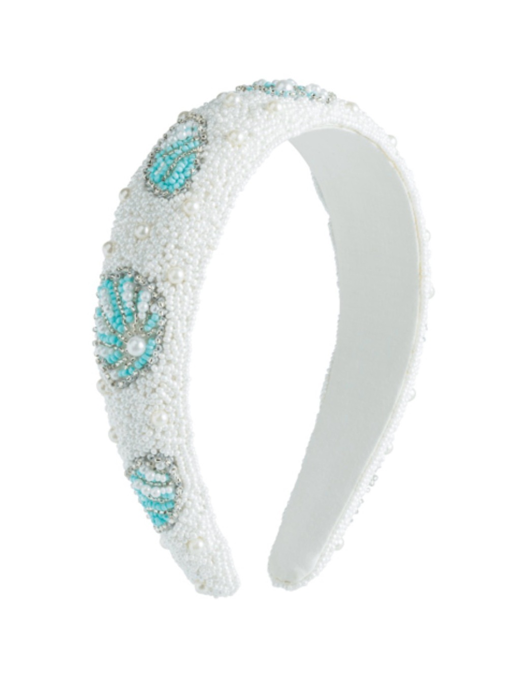 Mud Pie White Padded Headband with Turquoise Bead Embellishments
